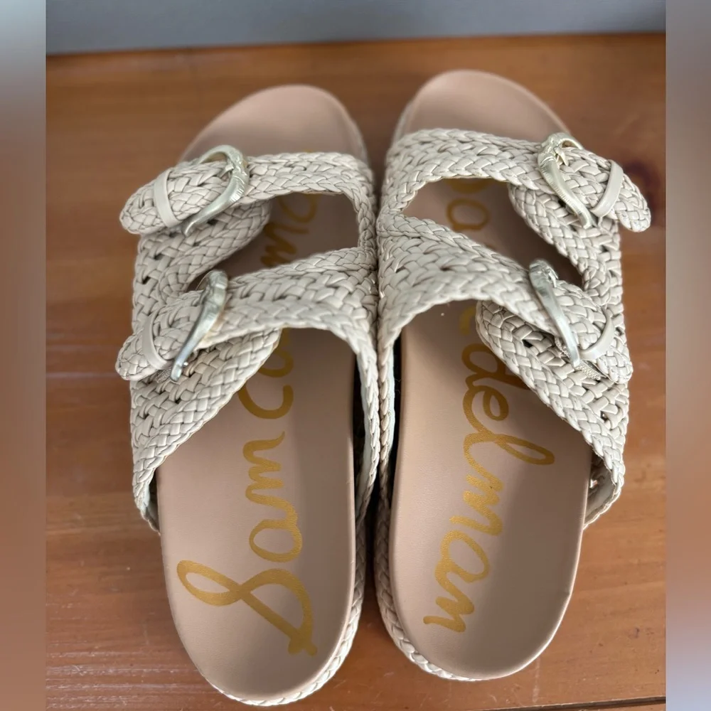 Sam Edelman Reid Linen Woven Sandals Double Stap Slides - Picture 4 of 9